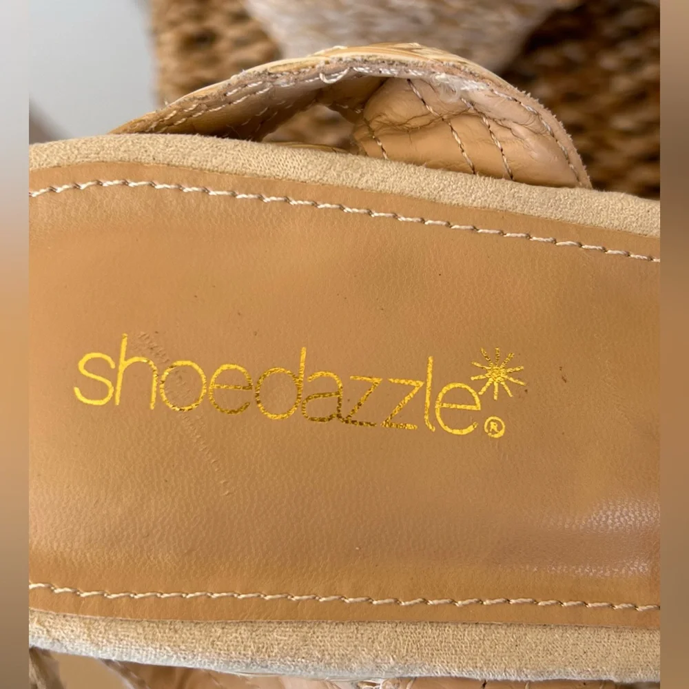 Shoedazzle Raffia Platform Wedge Ankle Strap‎ Size 10